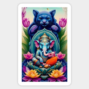 Baby Ganesh sitting on lotus flower with cougar Sticker